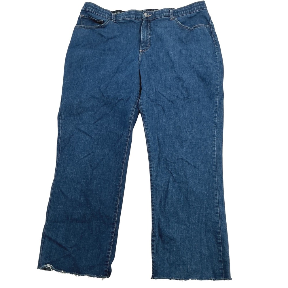 Lee Jeans Women 22W Blue Comfort Stretch Raw Hem Straight Leg Classic Casual